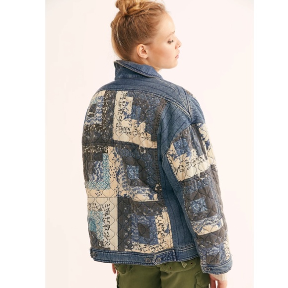FREE PEOPLE WE THE FREE WOMENS PIECED TOGETHER DENIM JEAN PATCHWORK JACKET SMALL - Picture 2 of 5